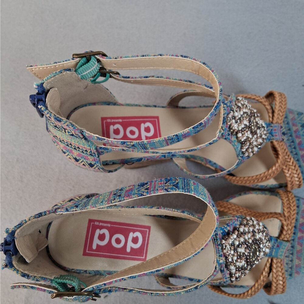pop Multicolor Beaded Strappy Espadrille Wedge Sandals - Picture 9 of 11